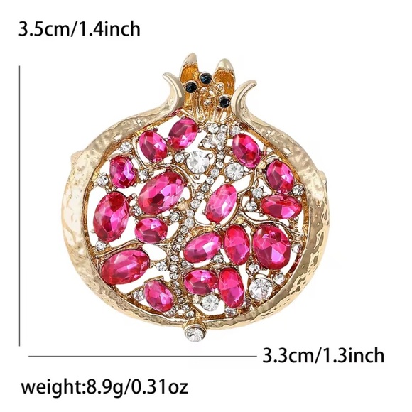 Pink Pomegranate Crystal Gold Brooch - Picture 3 of 10